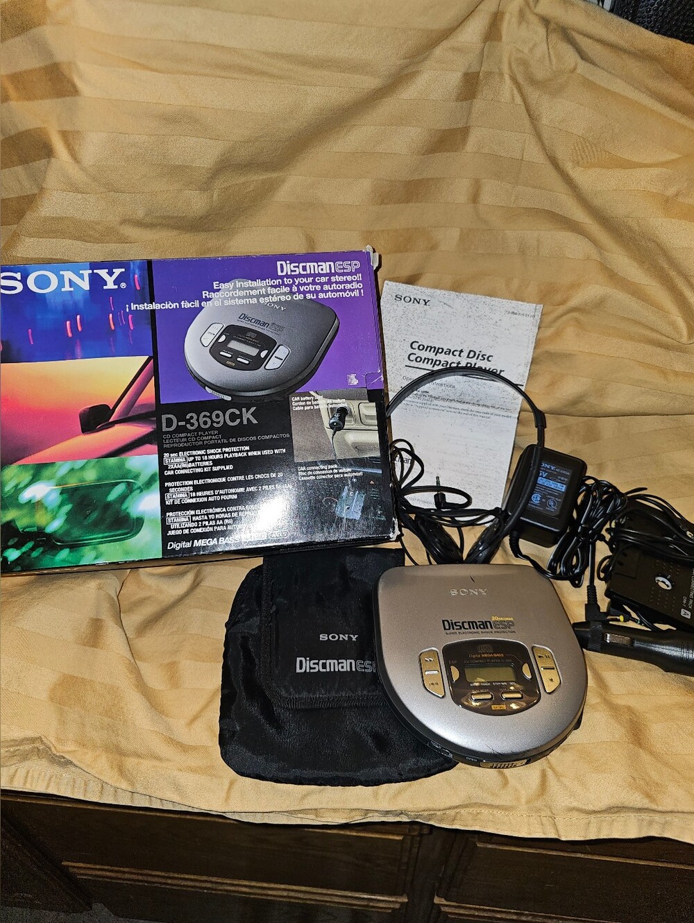Sony Silver Discman D-369CK Portable CD Player with Headphones & Case, Car Kit